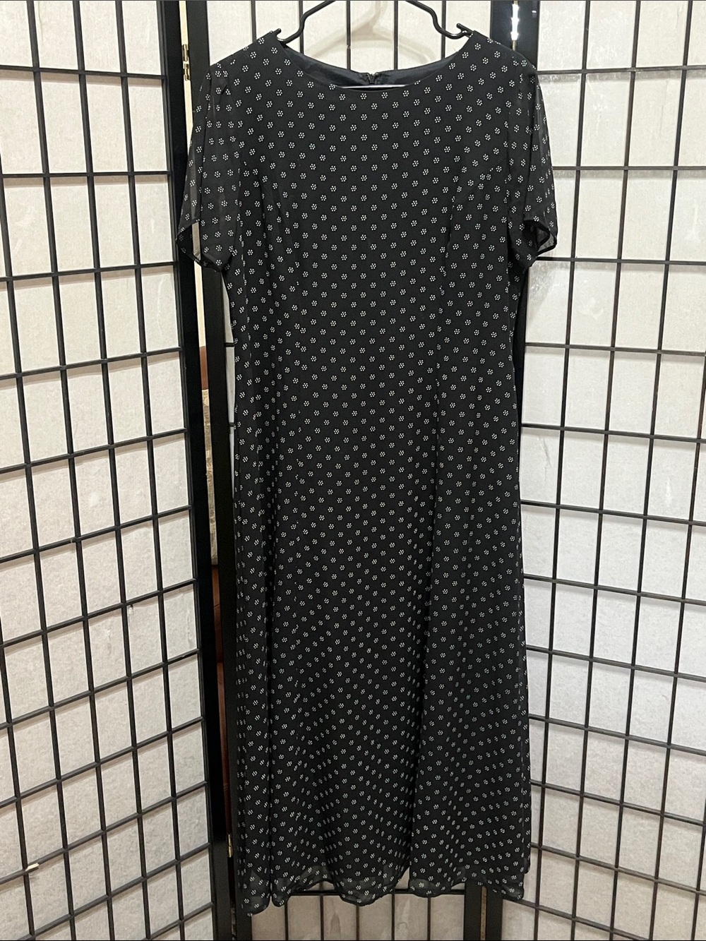 Black Midi Dress with White Dot Floral Print